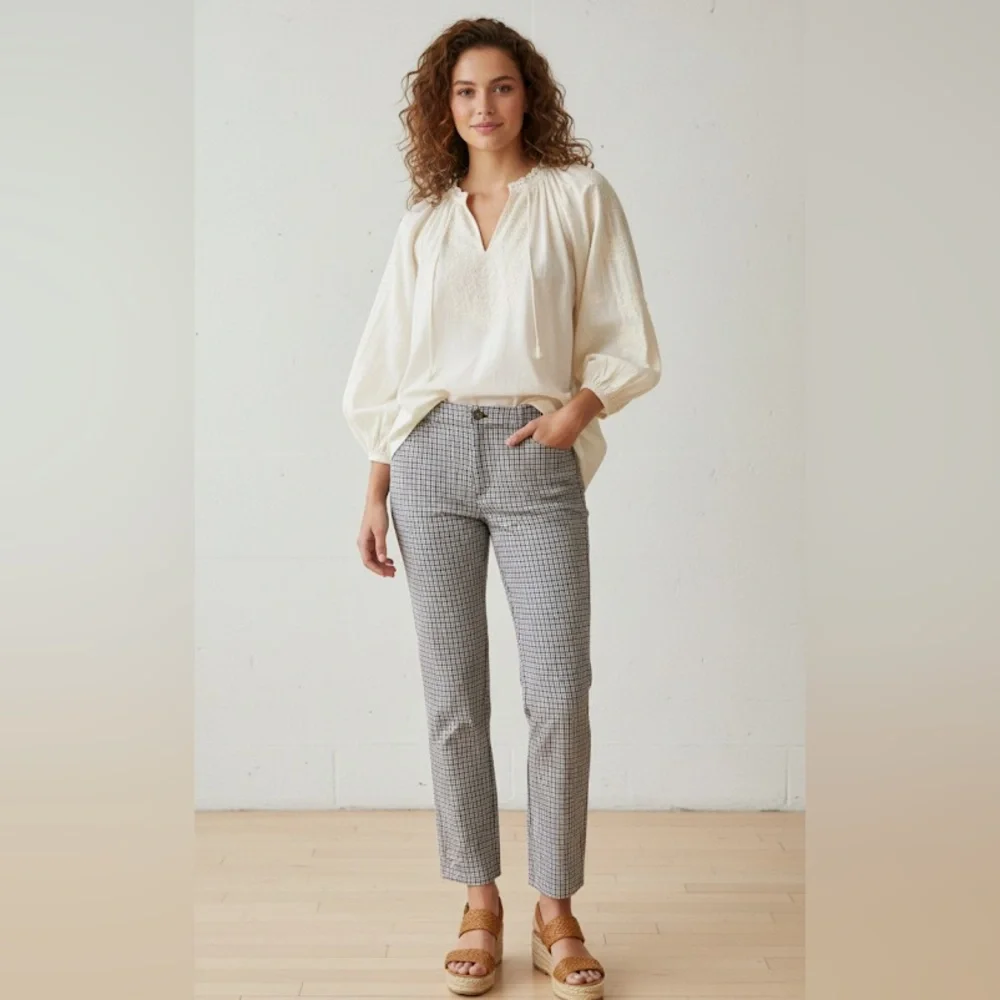 Aritzia Sunday Best Freshman Pant in Black Honey Brown Grid Plaid Size 00 - Picture 4 of 14